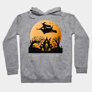 Flying Witch Moon Orange Haunted House Halloween Present & Gift Hoodie